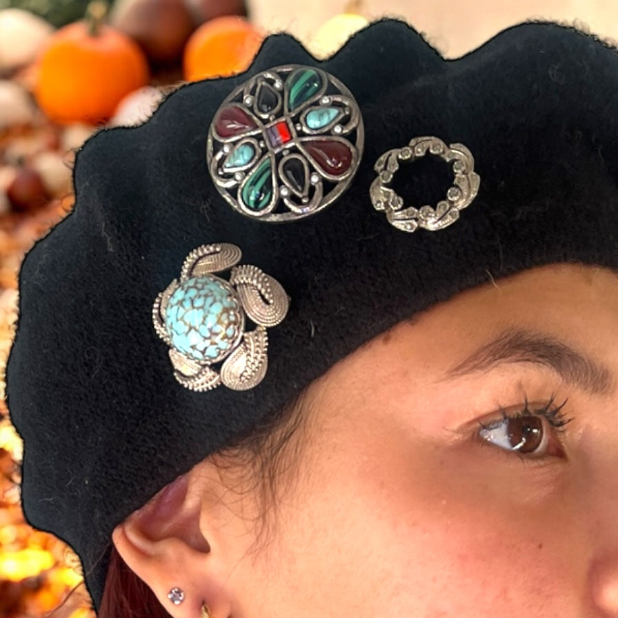 Vintage-Inspired Black Pure Wool Beret