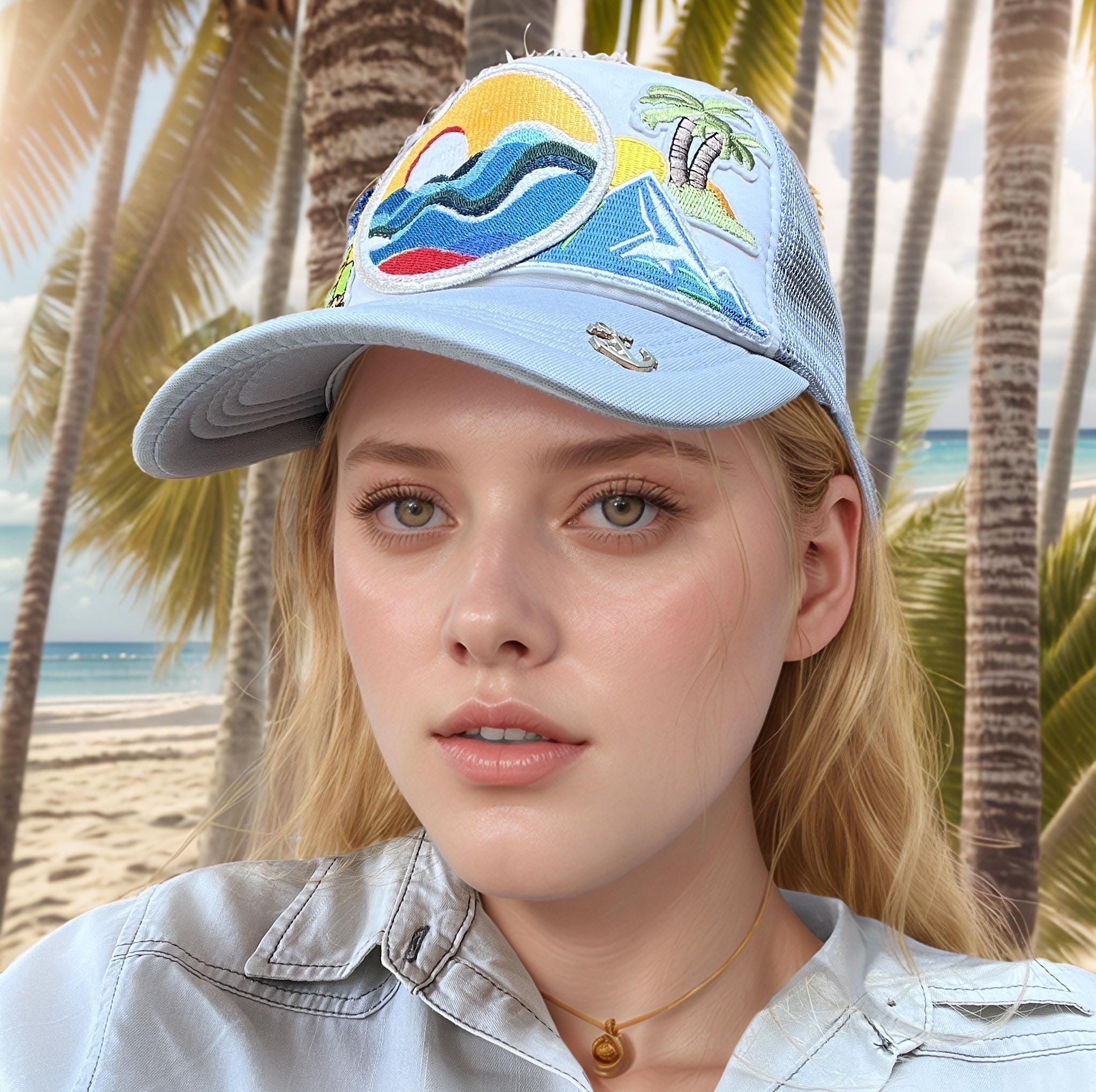 Grey Applique Nautical Theme Trucker Cap