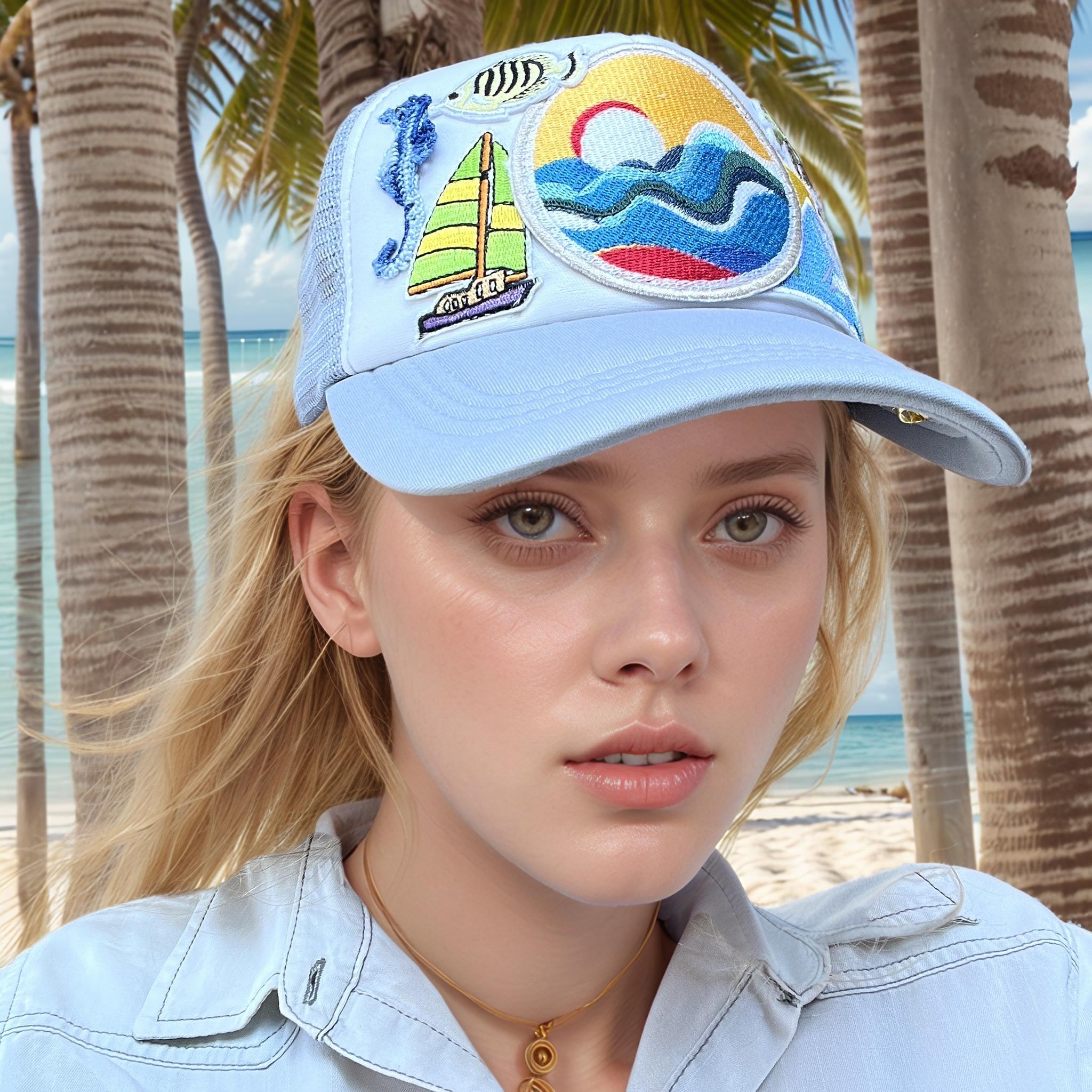 Grey Applique Nautical Theme Trucker Cap