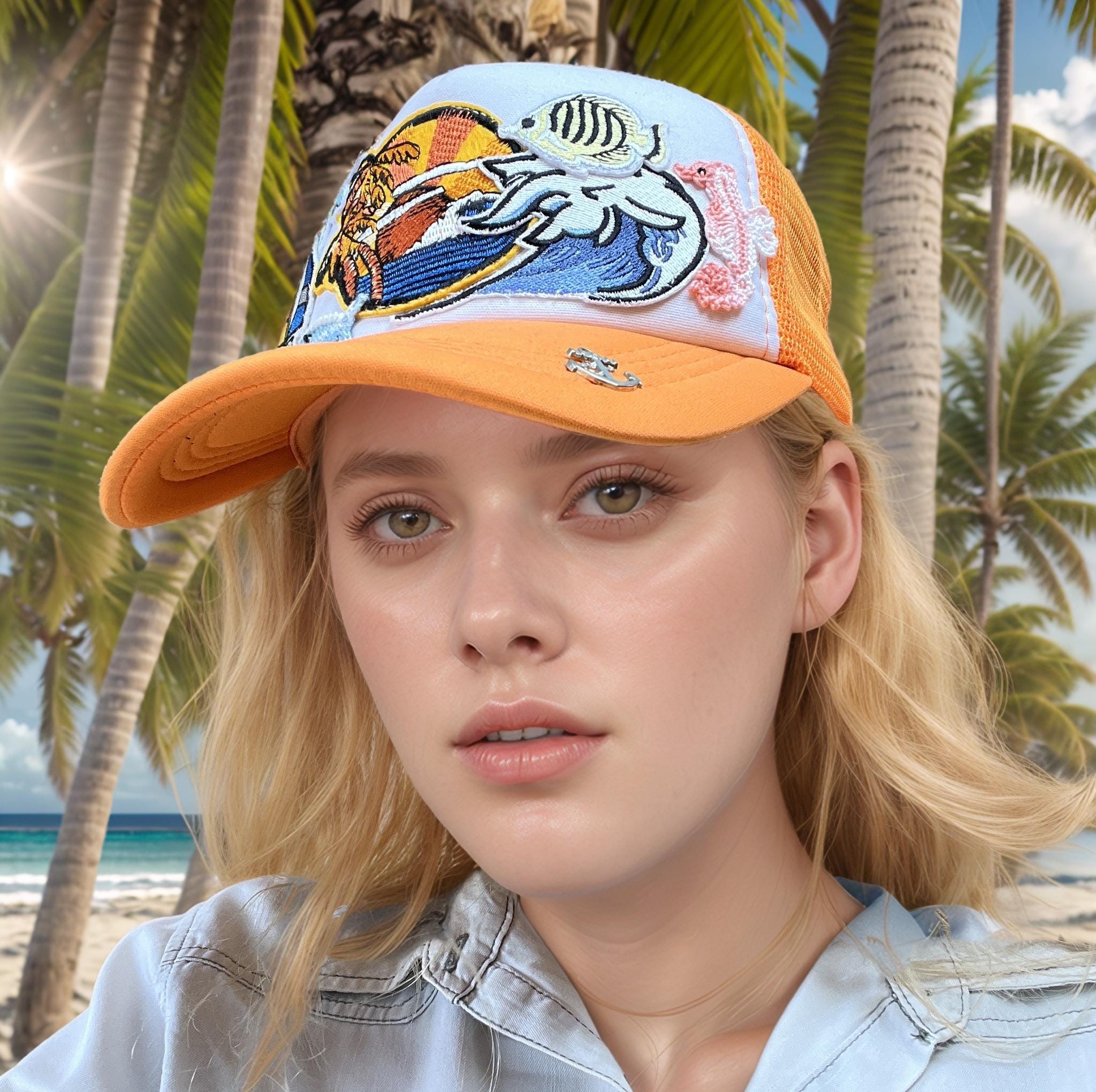 Orange waves and sea creatures Trucker Cap