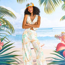 Crab, Palm and Sun pattern cotton drawstring pants