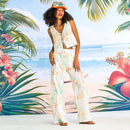Crab, Palm and Sun pattern cotton drawstring pants