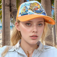 Orange waves and sea creatures Trucker Cap