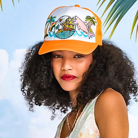 Orange Trucker Cap with Nautical themed Applique