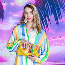 Yellow straw clutch adorned multicolour sea shell discs